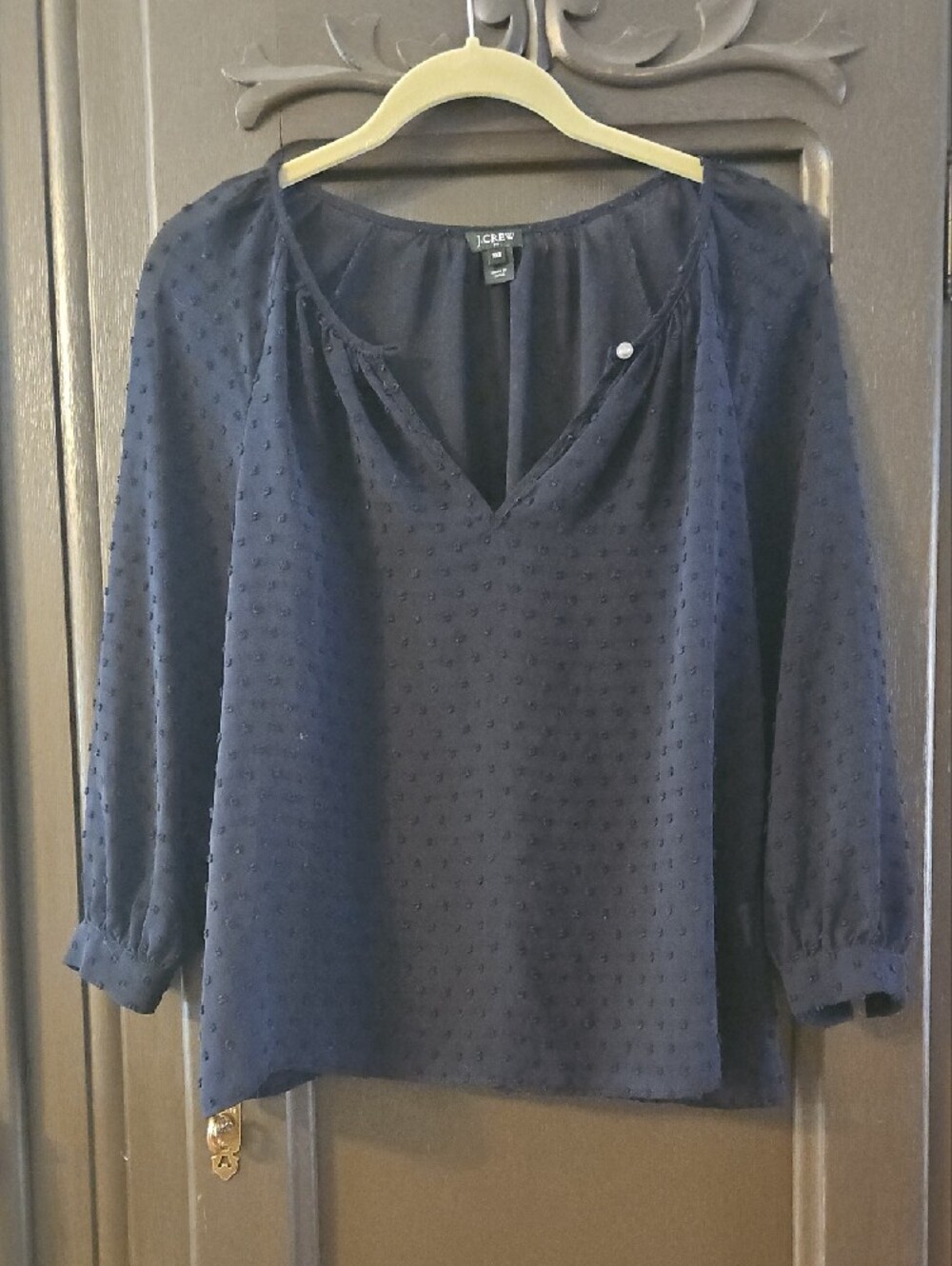 J. Crew Navy Sheer Dot Blouse